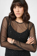 KAFFE Kastinna Transparent Black Long Sleeve Top With Rhinestones