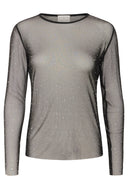 KAFFE Kastinna Transparent Black Long Sleeve Top With Rhinestones