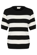 KAFFE Kalizza Γυναικεία Ριγέ Κοντομάνικη Μπλούζα BlackWhite