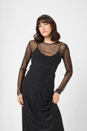 KAFFE Kastinna Transparent Black Long Sleeve Top With Rhinestones