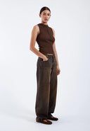 DR. DENIM Hill Women's Jeans Wide Leg Jet Brown Used