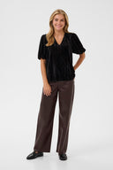 KAFFE Kaelva Black Velvet Blouse With Puffy Sleeves