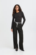 ICHI Ihkyrra Wide Leg Black Pleated Pants