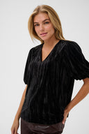 KAFFE Kaelva Black Velvet Blouse With Puffy Sleeves