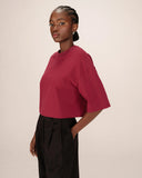 GRACE & MILA Star Cropped Cotton T-shirt Μπορντώ