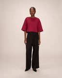 GRACE & MILA Star Cropped Cotton T-shirt Μπορντώ