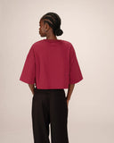 GRACE & MILA Star Cropped Cotton T-shirt Μπορντώ