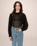 GRACE & MILA Sicilia Lace Blouse with Floral Pattern Noir