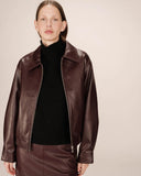 GRACE & MILA Sunisa Oversized Faux Leather Jacket Bordeaux