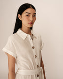 GRACE & MILA Prudence Long Linen Dress Ecru