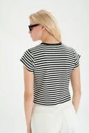 24COLOURS Striped T-Shirt Black and White