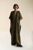 FARA BOUTIQUE Sol Olive Μεταξωτό Καφτάνι