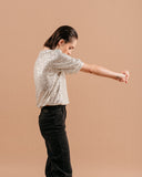 GRACE & MILA Woven Lloyed Ασημί Top Με Παγιέτα