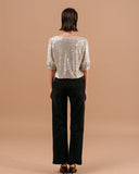 GRACE & MILA Woven Lloyed Ασημί Top Με Παγιέτα