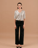GRACE & MILA Woven Lloyed Ασημί Top Με Παγιέτα